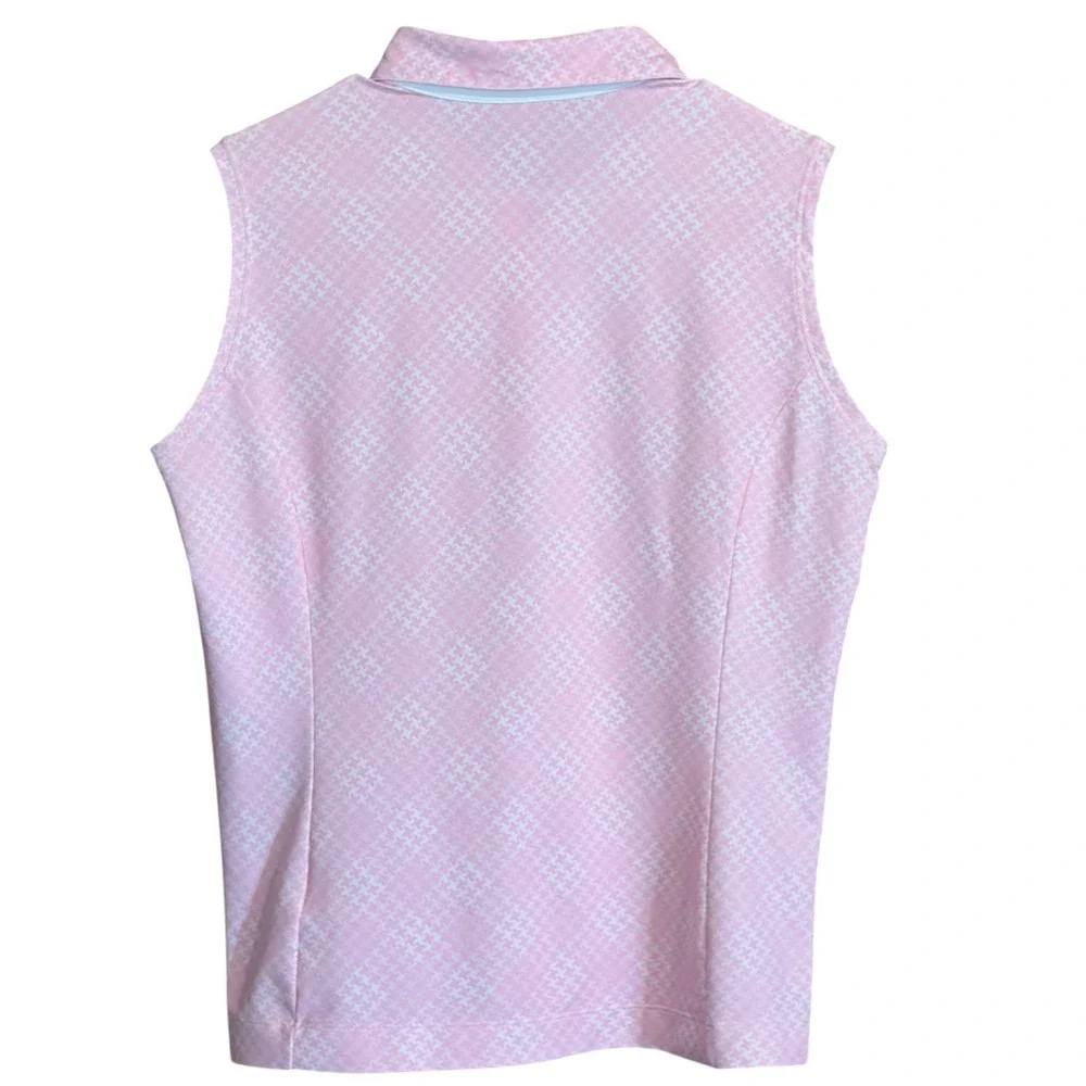 Nike Golf Womens Pink Houndstooth Sleeveless Polo Shirt Fit Dry Large 12-14 - Picture 2 of 8